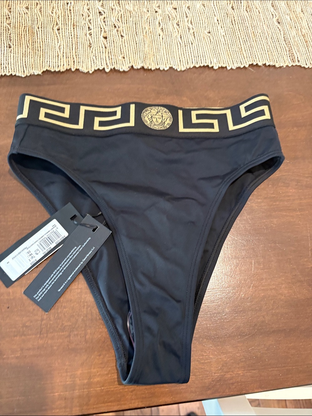 Versace Medusa Black & Gold High Rise Bikini Bottom